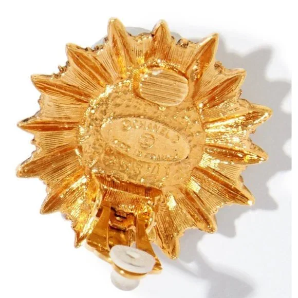 Authentic Chanel Vintage Gold Plated Starburst Earrings - Picture 3 of 5